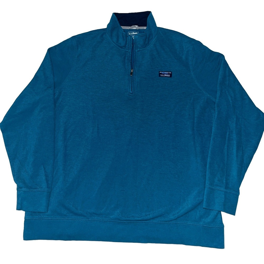 LL Bean Sweatshirt Mens XXLT Teal Blue Pullover 1/4 Zip Pockets Mock Neck 2XL